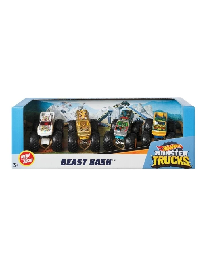 Hot Wheels Monster Trucks Beast Bash Assorted 4 Pack 1 Hot Wheels Monster Trucks Beast Bash Assorted 4 Pack